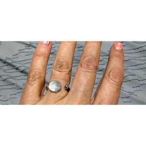 ETK Ettika Silver Tone Geometric Bypass Ring Disc and Ball Open Design Edgy NEW